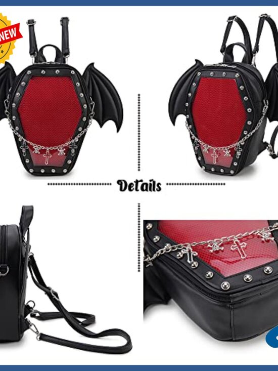 Gothic Coffin Shape Ita Backpack Vegan Leather Adjustable Straps Halloween main image 5